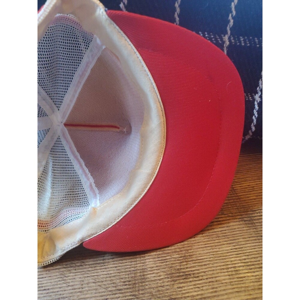 Vtg 3 Stripe Red White Blue Mesh Snapback Trucker Hat Made USA Bellefonte Bicen. - Picture 5 of 10